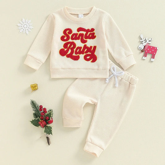 Boy's & Girl's 2-Piece Christmas Embroidered "Santa Baby" Sweatshirt & Pants Sets