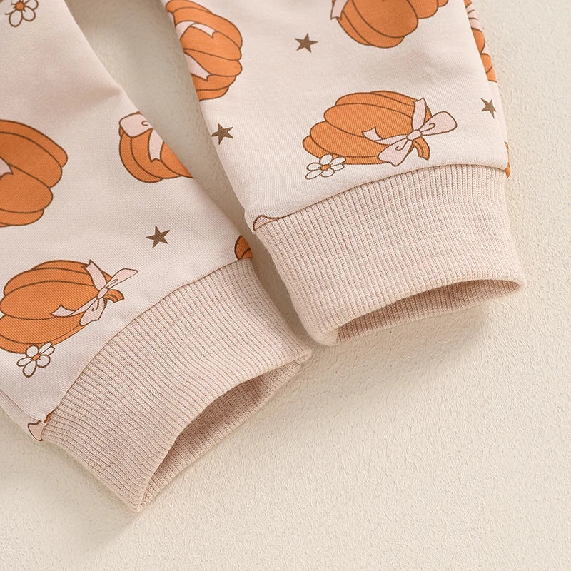 Girl's Ruffled Halloween Pumpkin Sweatshirt & Sweatpants Sets