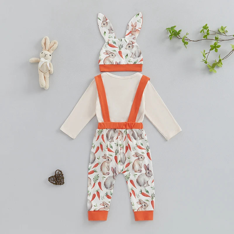 Boy's Embroidered "My First Easter" Bunny Bowtie Onesies, Suspender Pants & Hat Sets