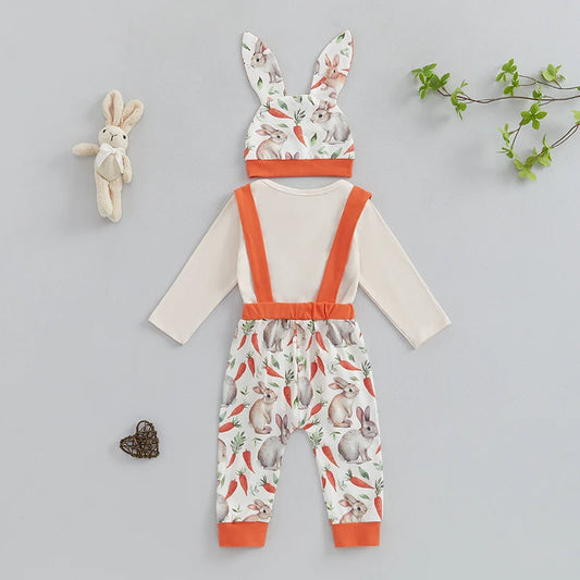 Boy's Embroidered "My First Easter" Bunny Bowtie Onesies, Suspender Pants & Hat Sets