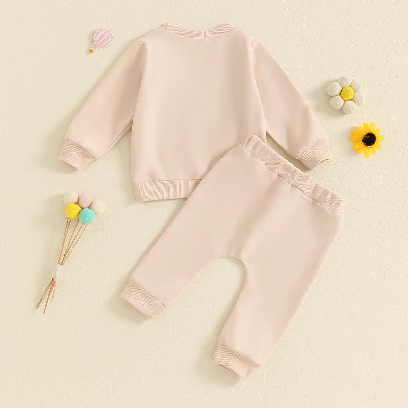 Girl's Embroidered Rainbow Sweatshirt & Pants Sets