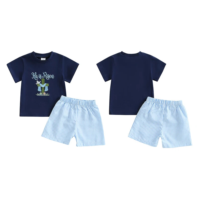 Boy's Easter Bunny/Cross T-shirt Plaid Shorts Set