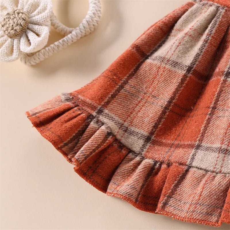 Girl's Plaid Ruffled Bib Overall Dresses