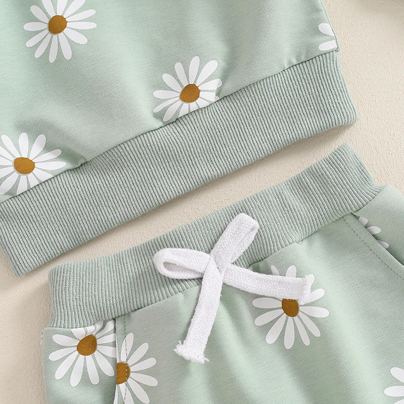 Girl’s Daisy Print Sweatshirt & Pants Sets