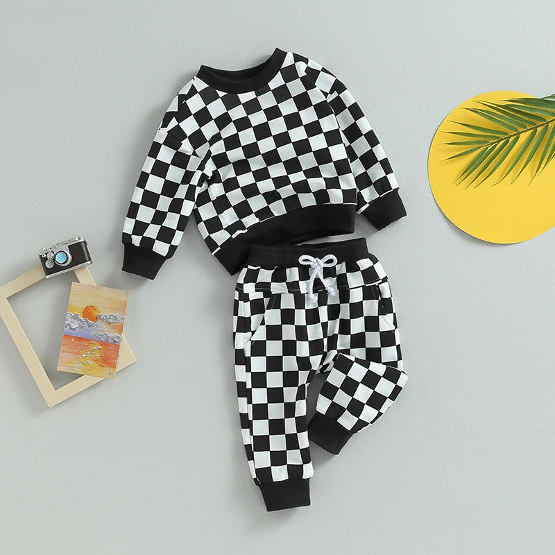 Boy's 2-Piece & Girl’s Plaid Sweatshirt & Pants Sets