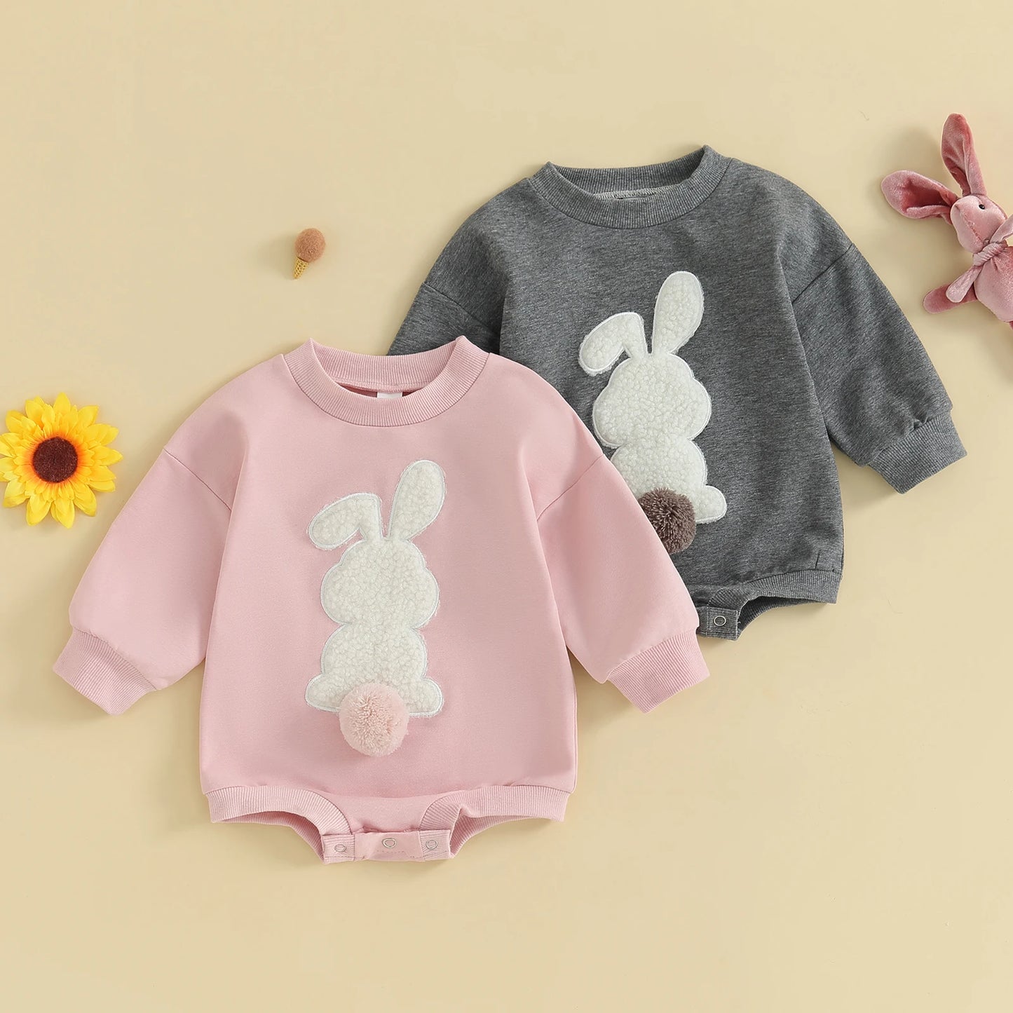 Girl's & Boy's Embroidered Bunny Romper Sweatshirts
