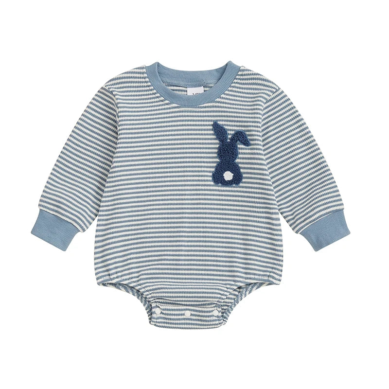 Boy's Embroidered Easter Bunny & Carrot Striped Onesies