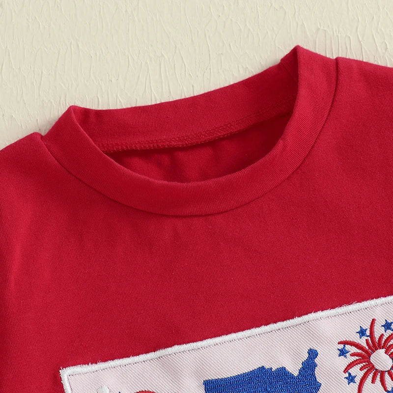 Boy's 2-Piece Embroidered 4th of July T-Shirts & Striped Shorts Sets