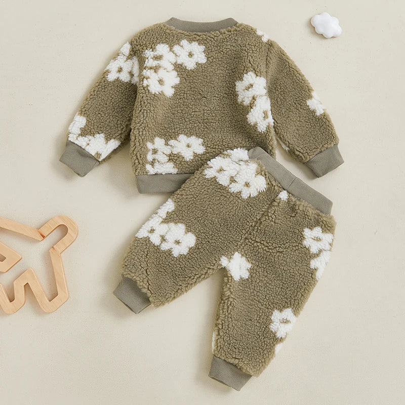 Girl's 2-Piece Floral Flower Sweatshirt & Pants Sets