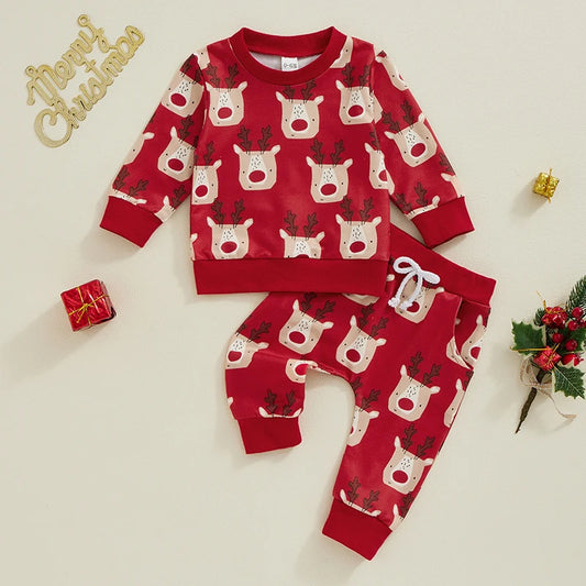 Boy's 2-Piece Christmas Reindeer Sweatshirt & Pants Sets