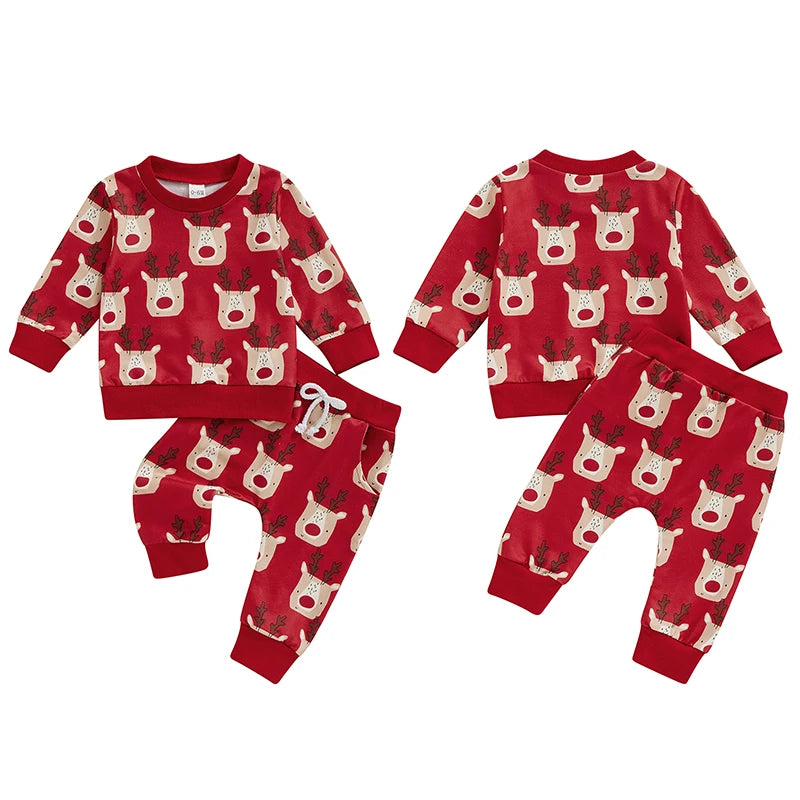 Boy's 2-Piece Christmas Reindeer Sweatshirt & Pants Sets