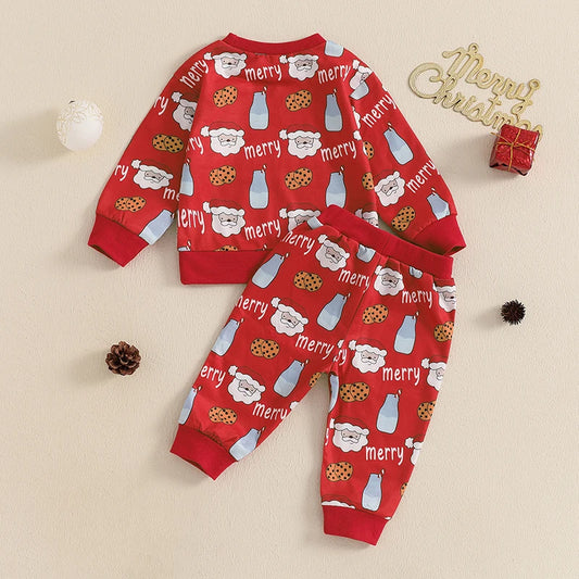 Boy's 2-Piece Christmas Santa Cookies & Milk Top & Pants Sets