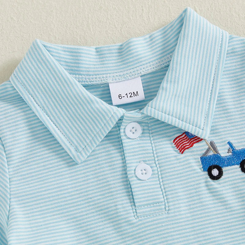 Boy's Embroidered 4th of July Golf Cart or Dog Flag Polo T-Shirts