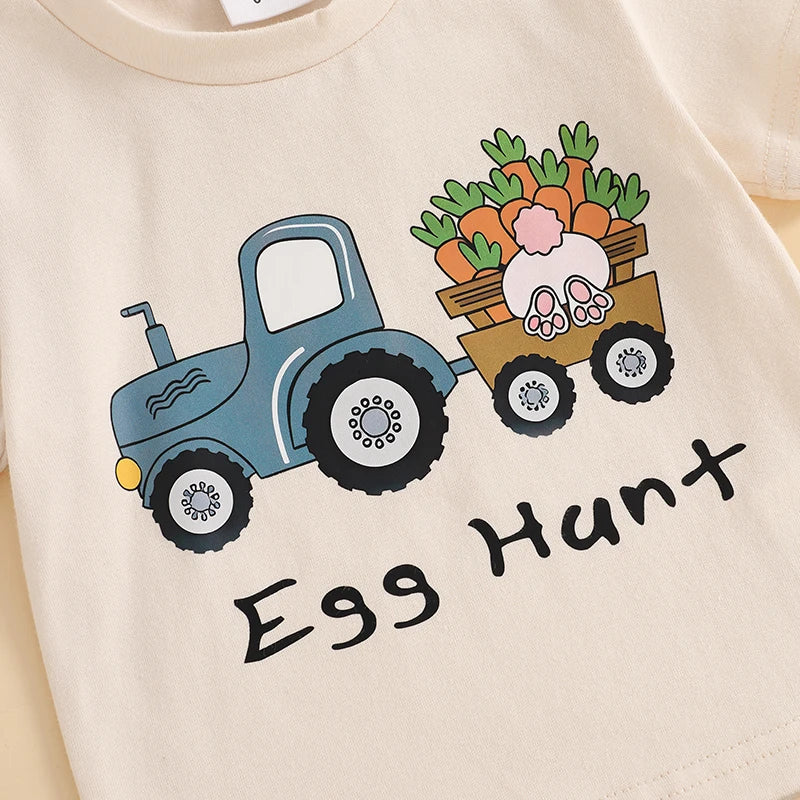 Boy's Easter Eggs/Bunny/Carrot/Tractor T-Shirt & Shorts Sets