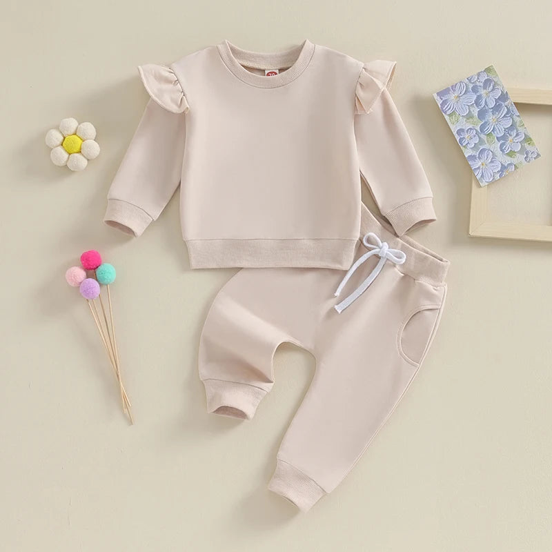 Girl’s Ruffled Sweatshirt & Drawstring Pants Sets