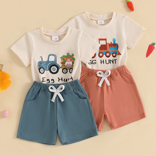 Boy's Easter Eggs/Bunny/Carrot/Tractor T-Shirt & Shorts Sets