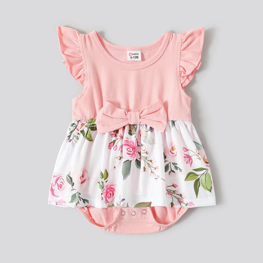 Family Matching! Pink Sleeveless Floral Midi Dresses, Rompers & Color Block Polo Shirts