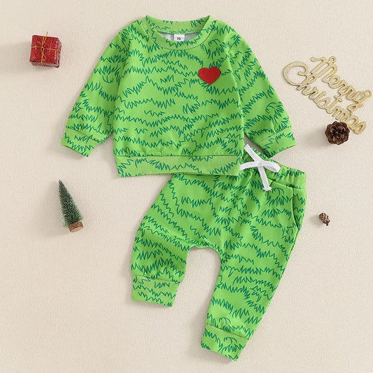 Girl's & Boy's 2-Piece Christmas Grumpy Grinch Sweatshirts & Sweatpants
