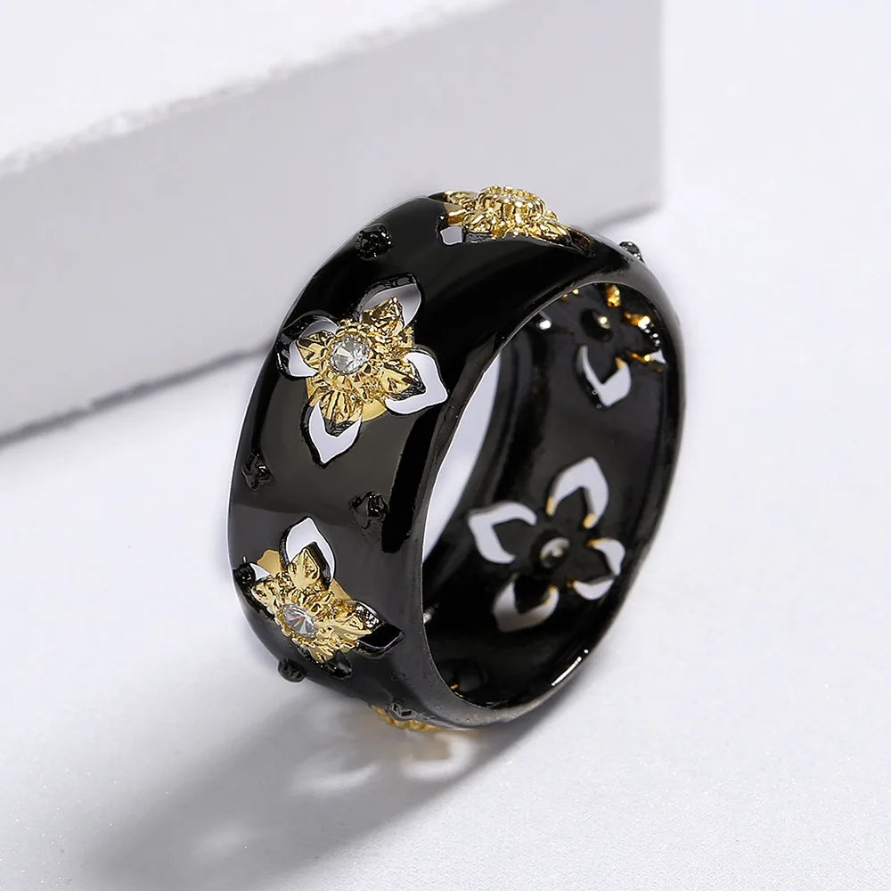 Retro Black & Gold Style Zircon Rings