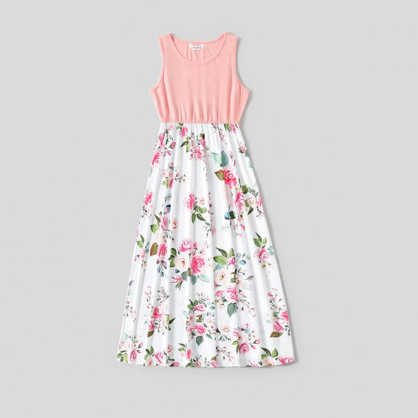 Family Matching! Pink Sleeveless Floral Midi Dresses, Rompers & Color Block Polo Shirts
