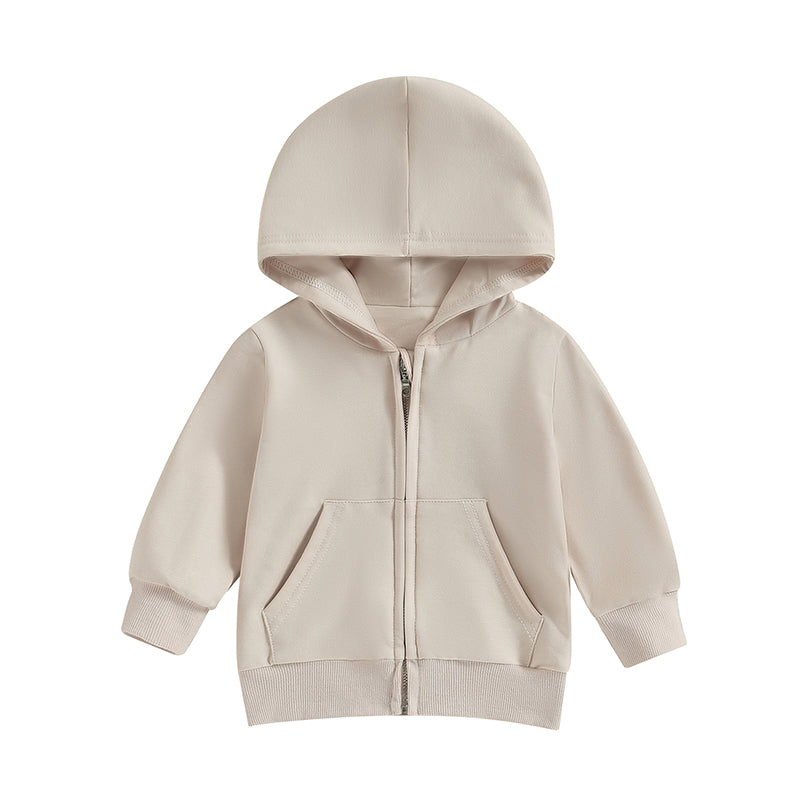 Boy's & Girl's Solid Hooded Zip Jackets
