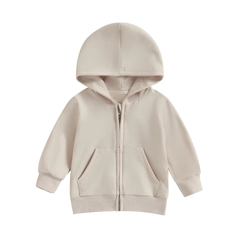 Boy's & Girl's Solid Hooded Zip Jackets