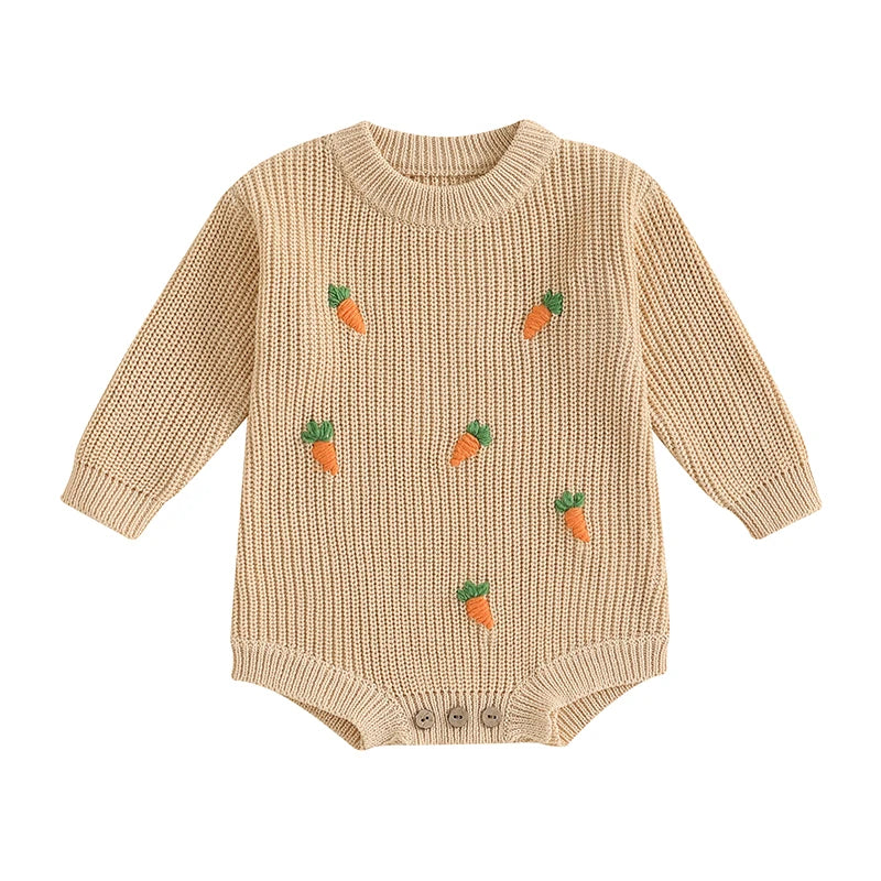 Girl's & Boy's Sweater Embroidered Easter Carrot Rompers Onesies