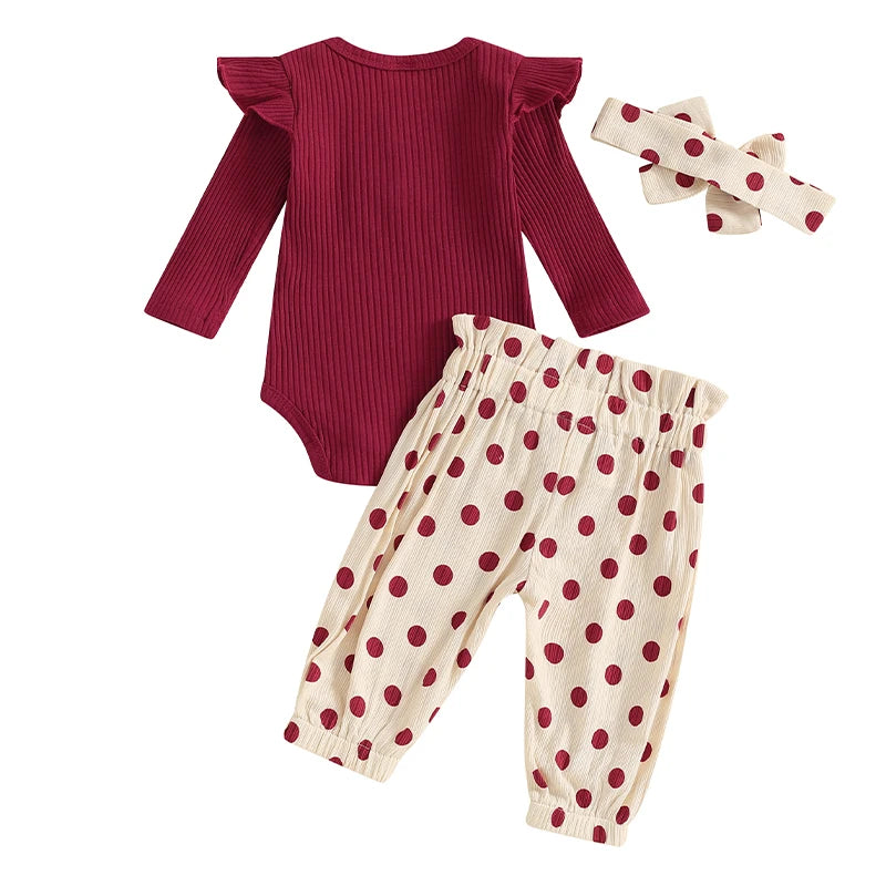 Girl's Onesie, Polka Dot Pants & Bow Headband Sets