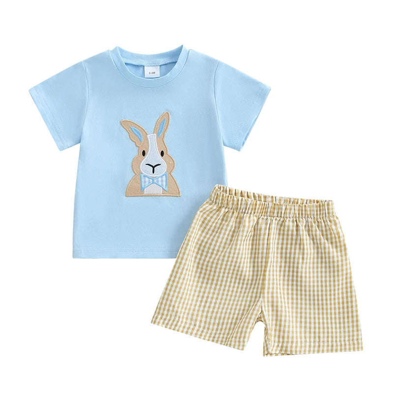 Boy's Easter Bunny/Cross T-shirt Plaid Shorts Set