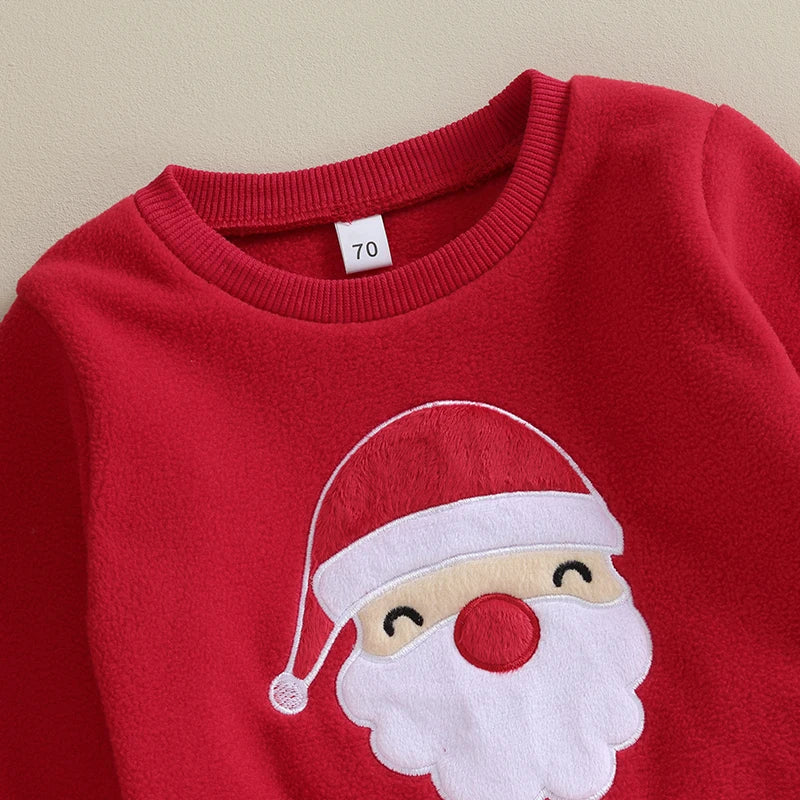 Boy's & Girl's 2-Piece Christmas Embroidered Santa Holiday Sweatshirt & Pants Sets