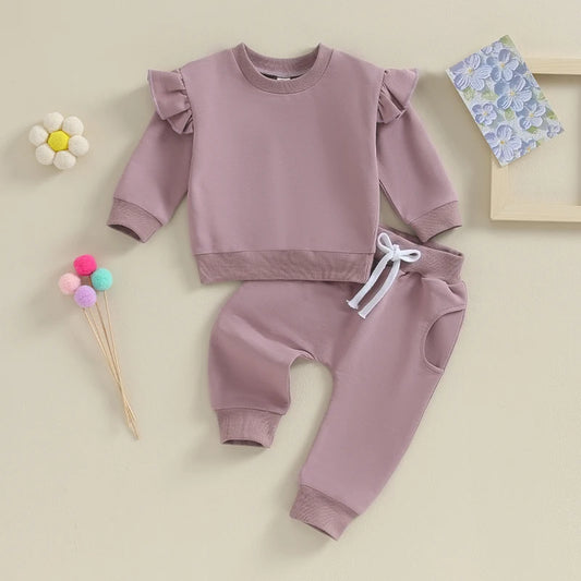 Girl’s Ruffled Sweatshirt & Drawstring Pants Sets