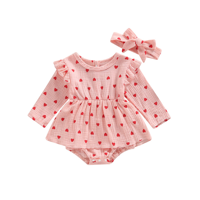 Girl's Heart Romper Dresses & Headband Sets