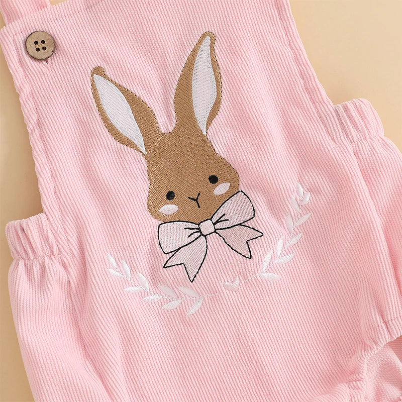 Girl's & Boy's Embroidered Sleeveless Easter Bunny Overall Rompers