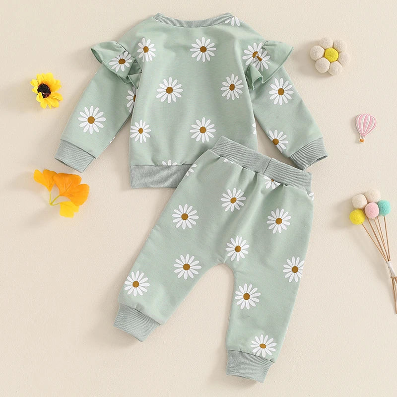 Girl’s Daisy Print Sweatshirt & Pants Sets