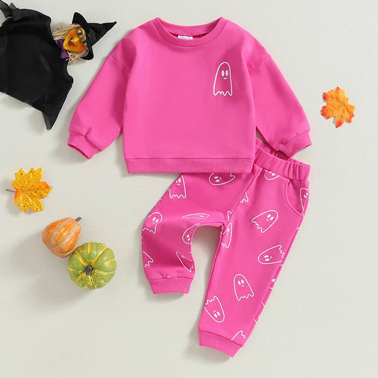 Girl’s & Boy’s Halloween 2-Piece Ghost Sweatshirt & Pants Sets