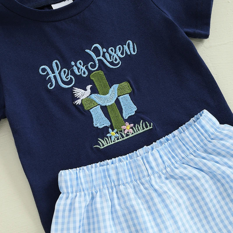 Boy's Easter Bunny/Cross T-shirt Plaid Shorts Set