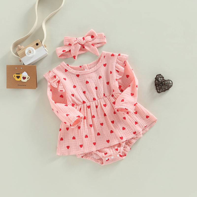 Girl's Heart Romper Dresses & Headband Sets