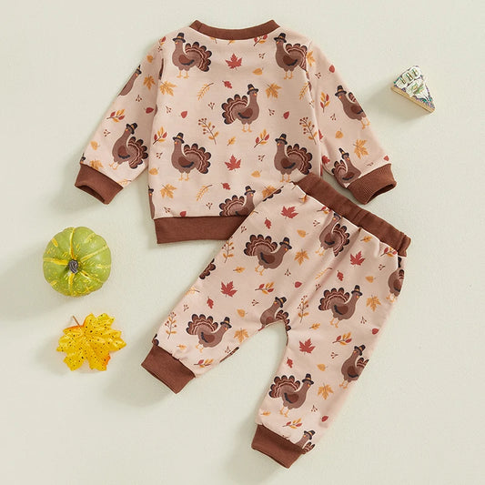 Boy's & Girl's 2-Piece Thanksgiving Turkey & Pumpkin Pie Sweatshirts & Sweatpants Sets