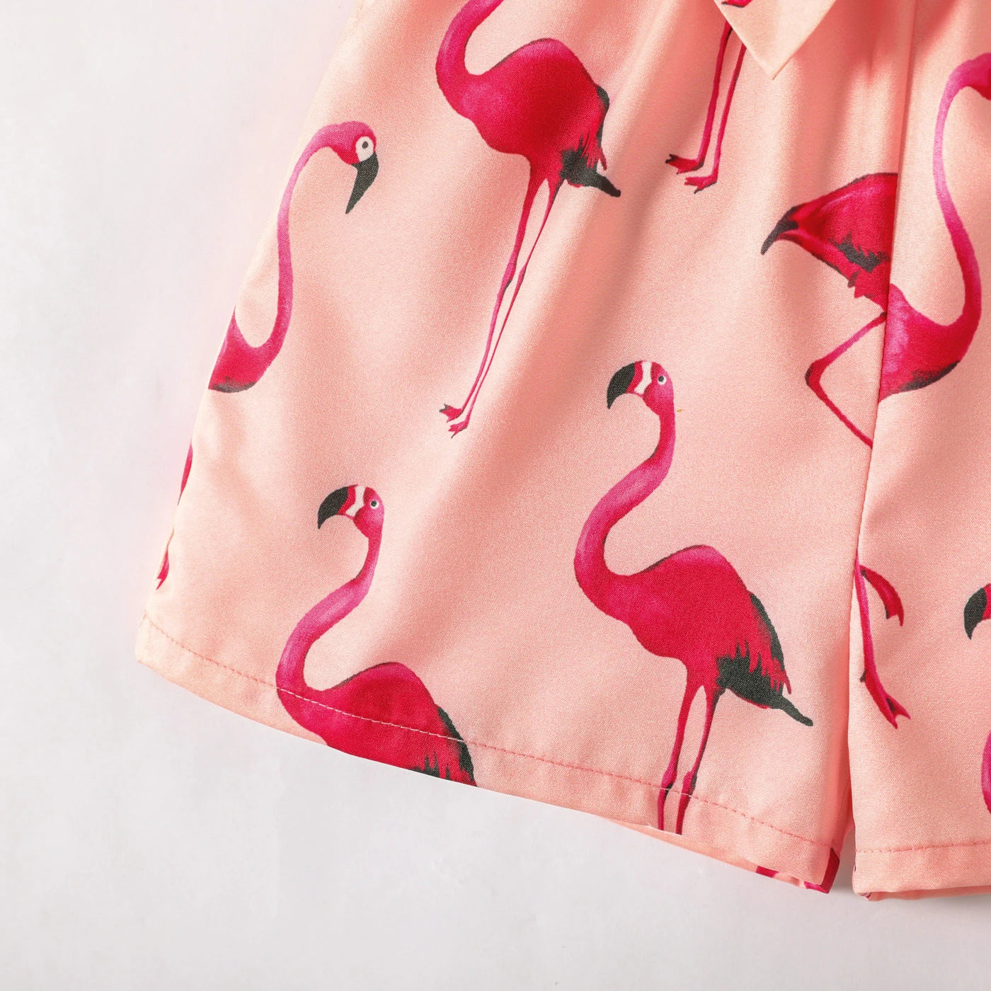 Girl's Flamingo Print Button Belted Cami Romper Shorts