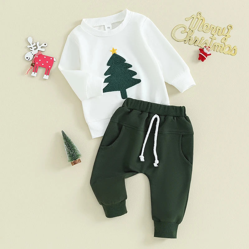 Boy's 2-Piece Christmas Tree Sweatshirt & Pants Sets