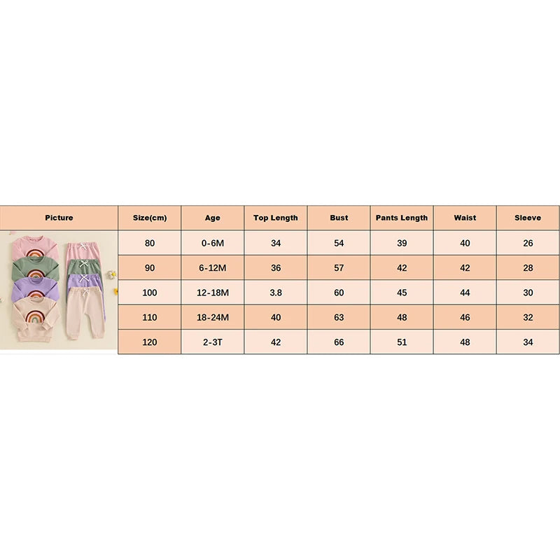 Girl's Embroidered Rainbow Sweatshirt & Pants Sets