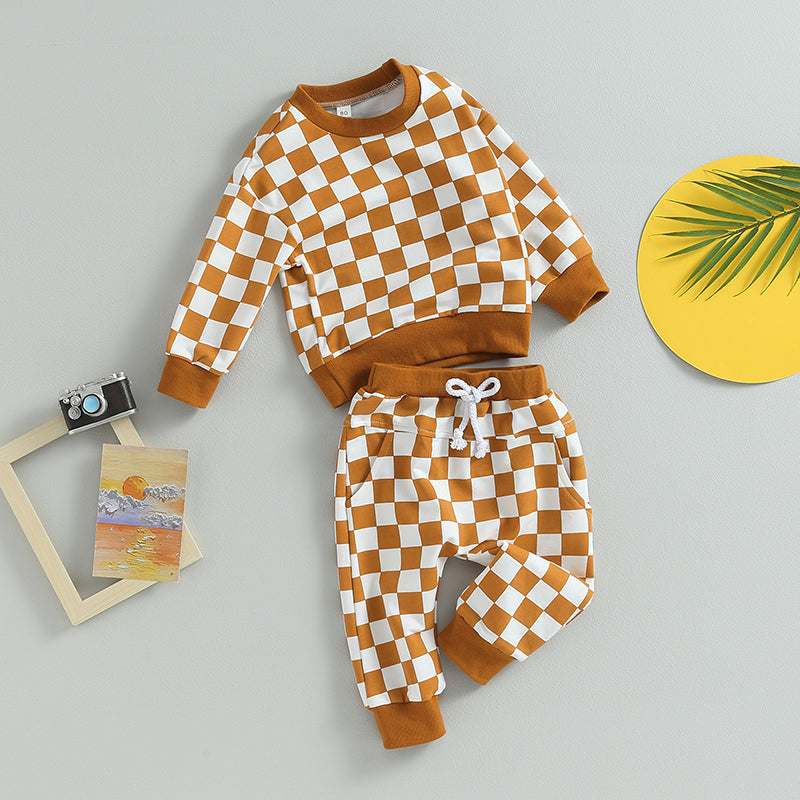 Boy's 2-Piece & Girl’s Plaid Sweatshirt & Pants Sets