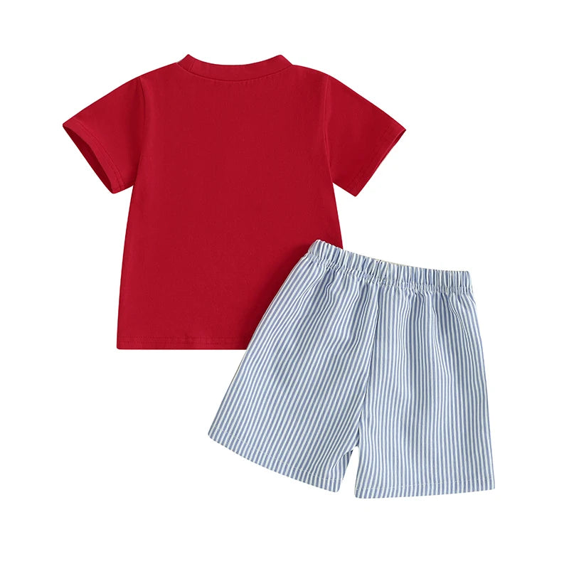 Boy's 2-Piece Embroidered 4th of July T-Shirts & Striped Shorts Sets
