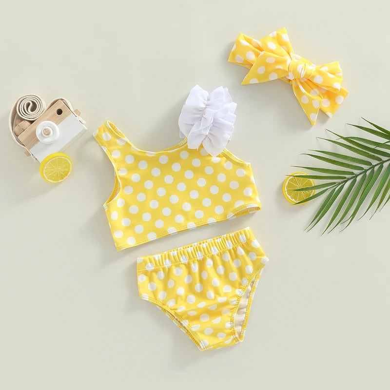 Girl's 3-Piece Dot & Cup Cake Bikinis & Bow Headband Swimsuit Sets