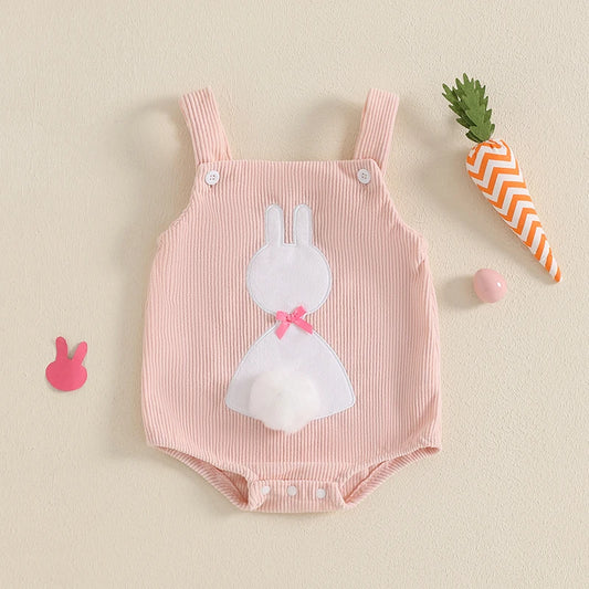 Girl's Sleeveless Embroidered Easter Bunny Rompers