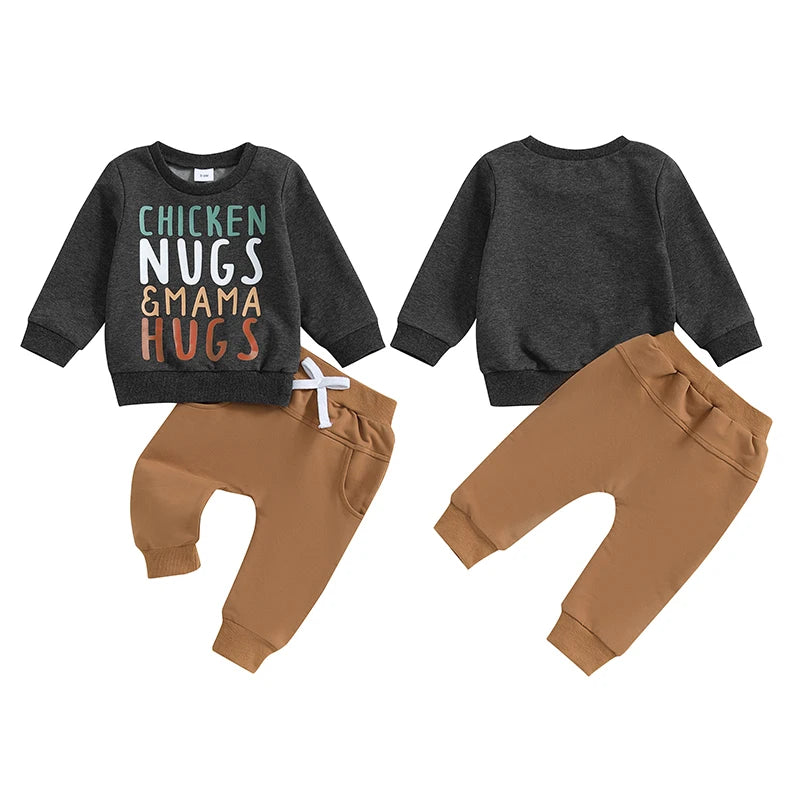 Boy's 2-Piece "Chicken Nugs & Mama Hugs" Sweatshirts & Pants Sets