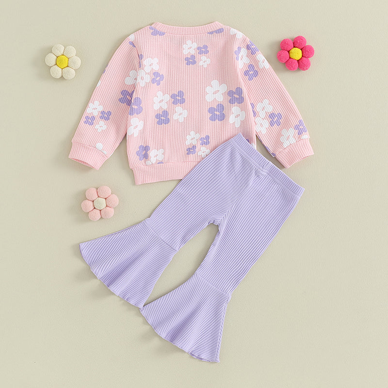 Girl's Floral Sweatshirt & Flared Pants Sets