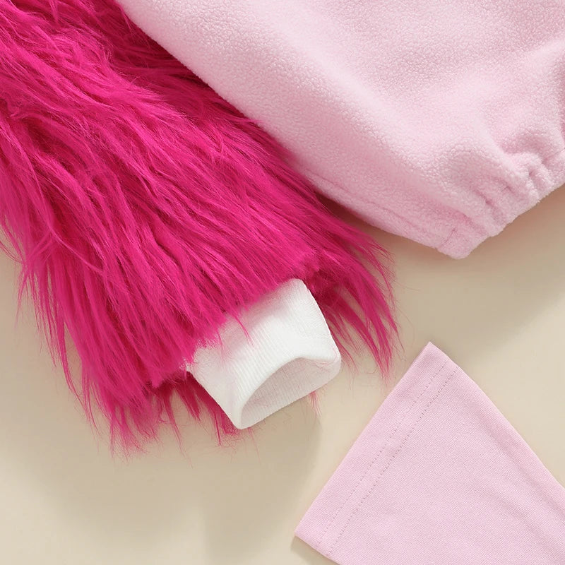 Girl's 2-Piece Fuzzy Flamingo Halloween Costume Sets with Romper & Leg Warmers