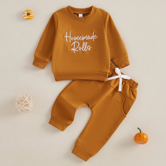 Boy's & Girl's 2-Piece Thanksgiving Embroidered "Homemade Rolls" Sweatshirts & Pants Sets