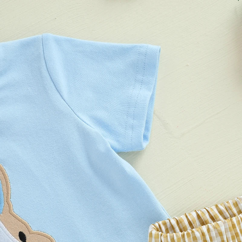 Boy's Easter Bunny/Cross T-shirt Plaid Shorts Set